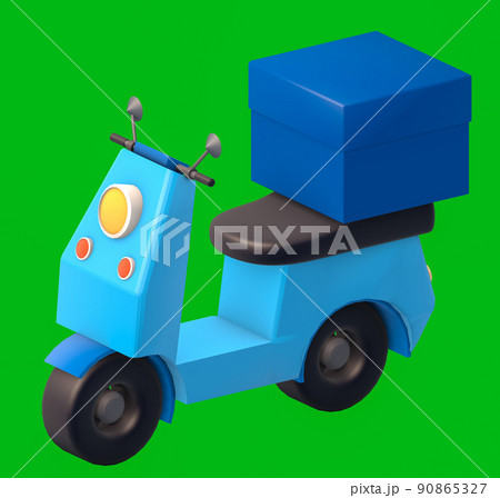 3D Rendering blue motor scooter with box., Scooter and delivery packages.,Motorcycle or Scooter Cartoon Style Isolated on a Colour Background Delivery Service Concept. 90865327