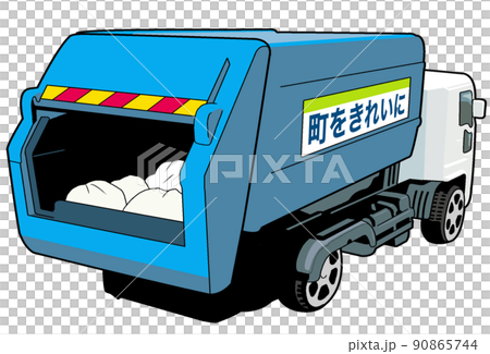 ゴミ収集車のイラスト 青 パッカー車 清掃車 リサイクル 廃品回収 のイラスト素材