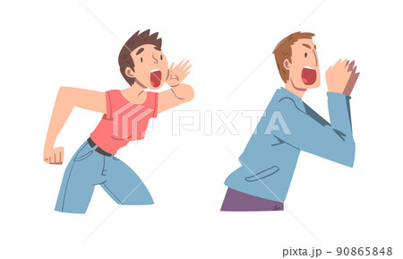 Man and Woman Character Holding Hand Near Mouth Shouting or Screaming Loud Vector Set 90865848