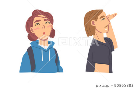 Man and Woman Looking in Different Direction with Face Expression Vector Set 90865883