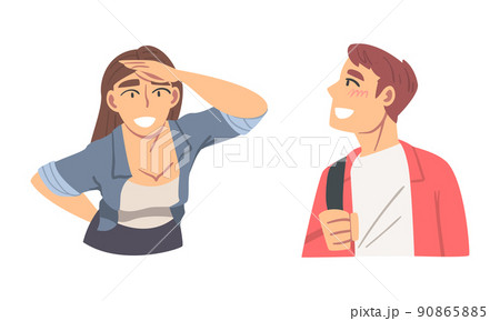 Man and Woman Looking in Different Direction with Face Expression Vector Set 90865885