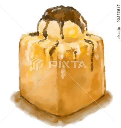 Honey toast heavy dessert bread butter vanilla ice cream syrup watercolor painting illustration Honey toast heavy dessert bread butter vanilla ice cream syrup watercolor painting illustration 90866617