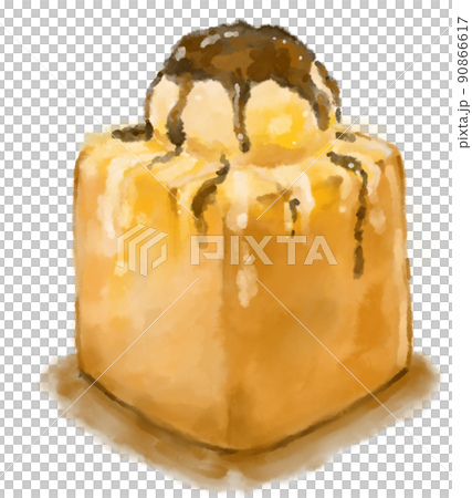 Honey toast heavy dessert bread butter vanilla ice cream syrup watercolor painting illustration Honey toast heavy dessert bread butter vanilla ice cream syrup watercolor painting illustration 90866617