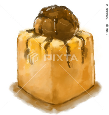 Honey toast heavy dessert bread butter chocolate ice cream watercolor painting illustration 90866618