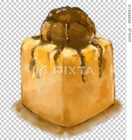 Honey toast heavy dessert bread butter chocolate ice cream watercolor painting illustration 90866618