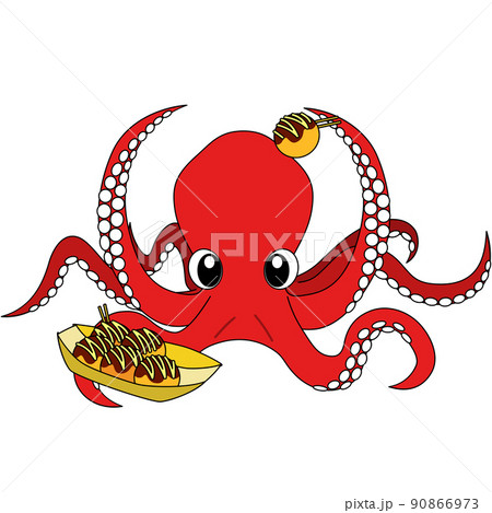 タコとたこ焼きのイラスト（アウトラインあり） 90866973