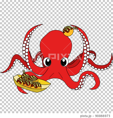 タコとたこ焼きのイラスト（アウトラインあり） 90866973