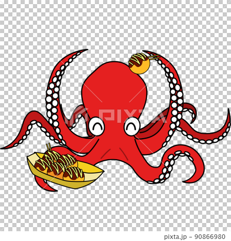 タコとたこ焼きのイラスト（アウトラインあり） 90866980