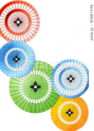 カラフル和傘の暑中見舞いはがき 90867446