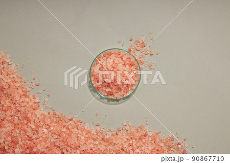 Top view of halit himalaya decorated with transparent podium in white background  90867710