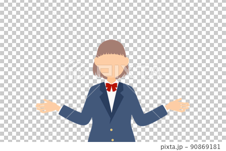 女學生,西裝外套制服,張開雙手的手勢 女學生,西裝外套制服,張開雙手的手勢 90869181