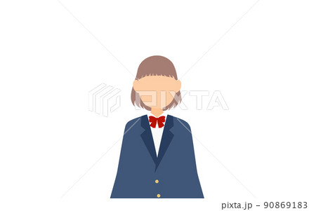 女子生徒、ブレザーの制服、両手を下ろして棒立ちする 女子生徒、ブレザーの制服、両手を下ろして棒立ちする 90869183