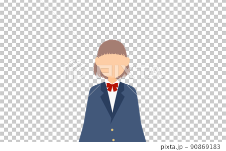 女子生徒、ブレザーの制服、両手を下ろして棒立ちする 女子生徒、ブレザーの制服、両手を下ろして棒立ちする 90869183