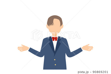 ジェンダーレス生徒、ブレザーの制服、両手を広げたお手上げのジェスチャー 90869201