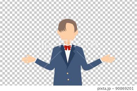 ジェンダーレス生徒、ブレザーの制服、両手を広げたお手上げのジェスチャー 90869201