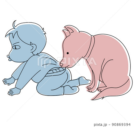 危ない場所へ行こうとする子供を服を引っ張って止める犬 危ない場所へ行こうとする子供を服を引っ張って止める犬 90869394