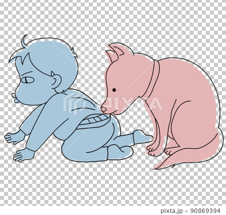 危ない場所へ行こうとする子供を服を引っ張って止める犬 危ない場所へ行こうとする子供を服を引っ張って止める犬 90869394