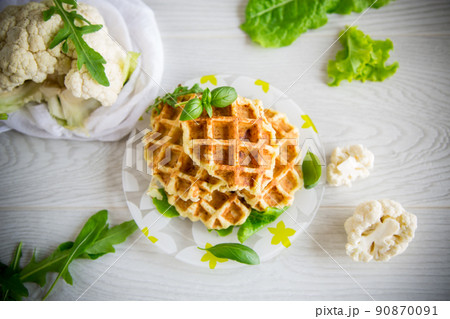vegetable waffles cooked with cauliflower in a plate vegetable waffles cooked with cauliflower in a plate 90870091
