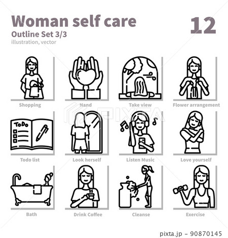 Woman self care icons set, Outline, vector and illustration set 3 90870145