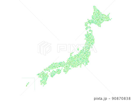 日本地図 モザイク模様 イラスト 緑色 日本地図 モザイク模様 イラスト 緑色 90870838