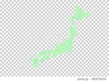 日本地図 モザイク模様 イラスト 緑色 日本地図 モザイク模様 イラスト 緑色 90870838