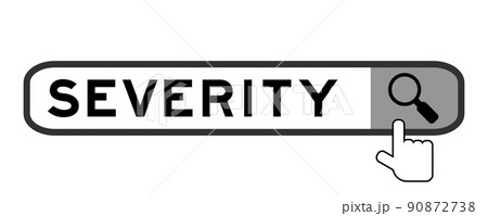 Search banner in word severity with hand over magnifier icon on white background 90872738