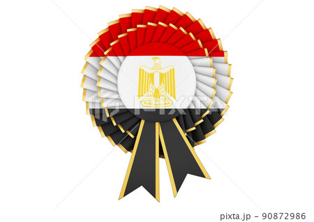 Egyptian flag painted on the award ribbon rosette. 3D rendering Egyptian flag painted on the award ribbon rosette. 3D rendering 90872986