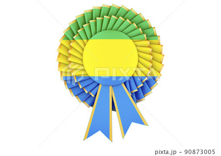 Gabonese flag painted on the award ribbon rosette. 3D rendering Gabonese flag painted on the award ribbon rosette. 3D rendering 90873005