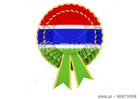 Gambia flag painted on the award ribbon rosette. 3D rendering 90873008
