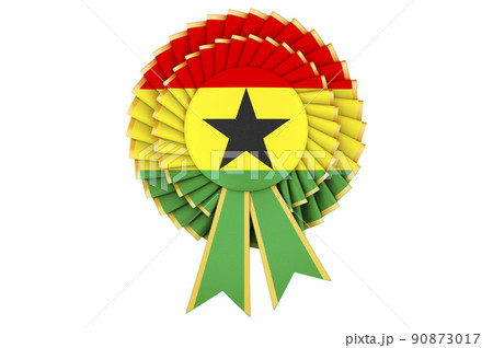 Ghanaian flag painted on the award ribbon rosette. 3D rendering 90873017