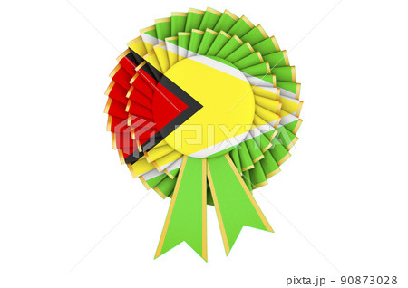 Guyanese flag painted on the award ribbon rosette. 3D rendering 90873028