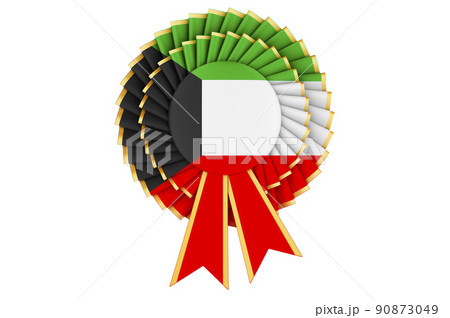 Kuwaiti flag painted on the award ribbon rosette. 3D rendering 90873049