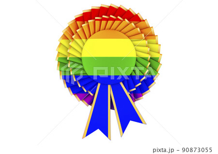 LGBT flag painted on the award ribbon rosette. 3D rendering 90873055