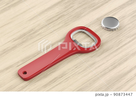 Red bottle opener and beer cap Red bottle opener and beer cap 90873447