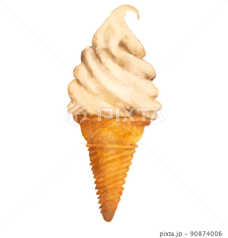 バニラソフトクリーム手書き水彩 90874006