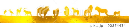 African yellow landscape with animals. Vector illustration 90874434