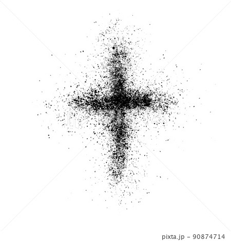 Black Cross. Religion. Splashes of black paint. Vector illustration 90874714