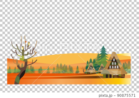 A beautiful mountain village with a gassho-zukuri, an old Japanese folk house 90875571