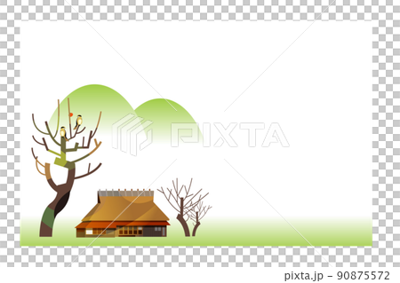 A beautiful mountain village with a gassho-zukuri, an old Japanese folk house 90875572