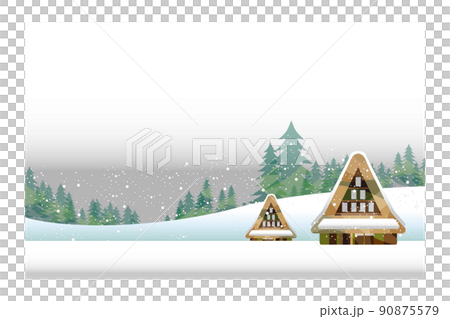 A beautiful mountain village with a gassho-zukuri, an old Japanese folk house 90875579