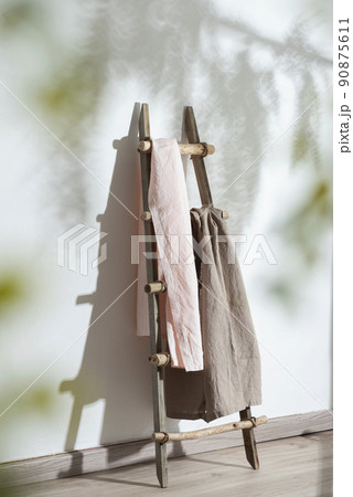 Linen soft fabric in pink and beige color 90875611