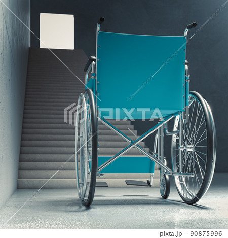 wheelchair for the disabled in front of a long flight of stairs. wheelchair for the disabled in front of a long flight of stairs. 90875996