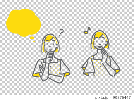 A set of thinking women and problem-solved women Simple and stylish line drawing illustrations 90876447