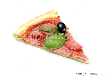 Concept of tasty food with salami sausage on mint background Concept of tasty food with salami sausage on mint background 90876862