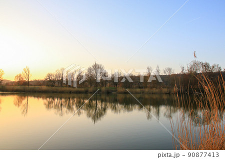 Regensburg, Germany, Panorama of sunset at the lake Regensburg, Germany, Panorama of sunset at the lake 90877413
