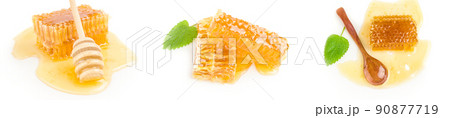 Collage of honey isolated over a white background Collage of honey isolated over a white background 90877719