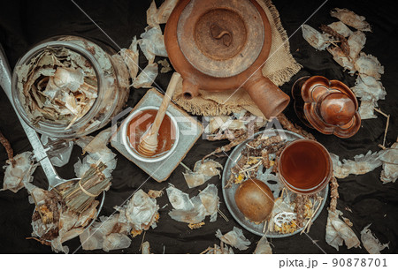 Chinese herbal tea (Jub Lieng). Mixed various herbal dry tea, The concept of health. Chinese herbal tea (Jub Lieng). Mixed various herbal dry tea, The concept of health. 90878701