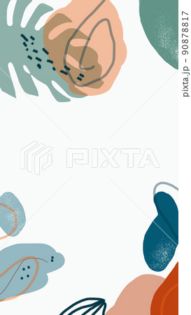 set of abstract backgrounds with copy space - bright vibrant banners, posters, cover design templates, social media stories wallpapers with tropical leaves in minimal simple style. 90878817