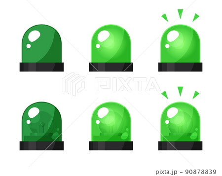 かわいいサイレンのライト 回転灯のイラスト素材セット 緑のイラスト素材 9087