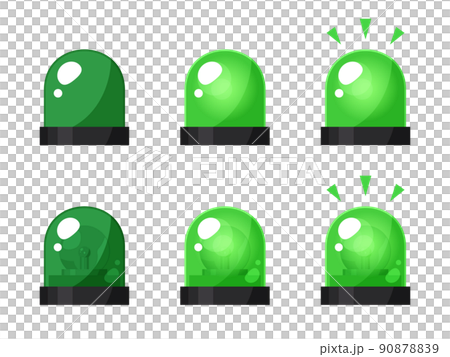 かわいいサイレンのライト_回転灯のイラスト素材セット_緑 かわいいサイレンのライト_回転灯のイラスト素材セット_緑 90878839